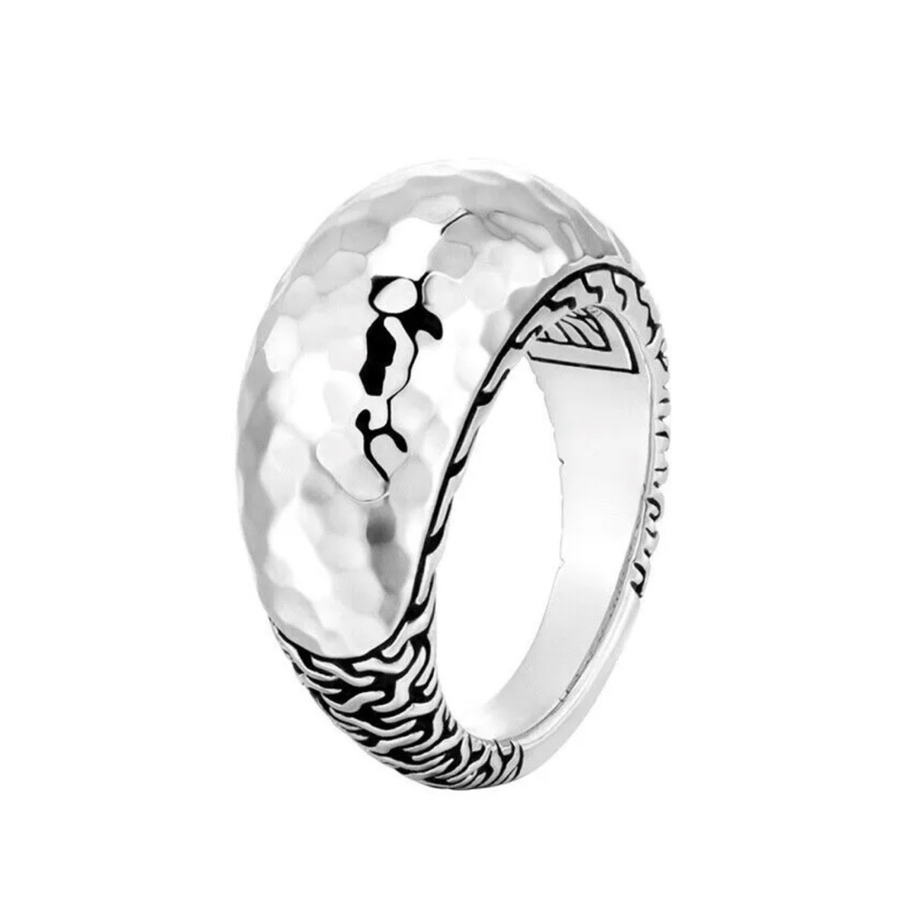 John Hardy Silver Hammered & Black Oxidized Motif Dome Ring